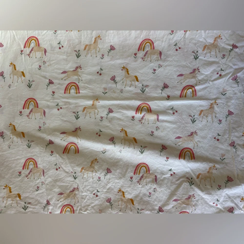 Pillowfort Unicorn and Rainbow Twin Flat Sheet Pink and Yellow